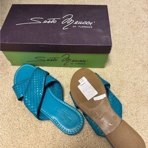 Sesto Meucci Turquoise Woven Sandals sz 8N NWT and box
